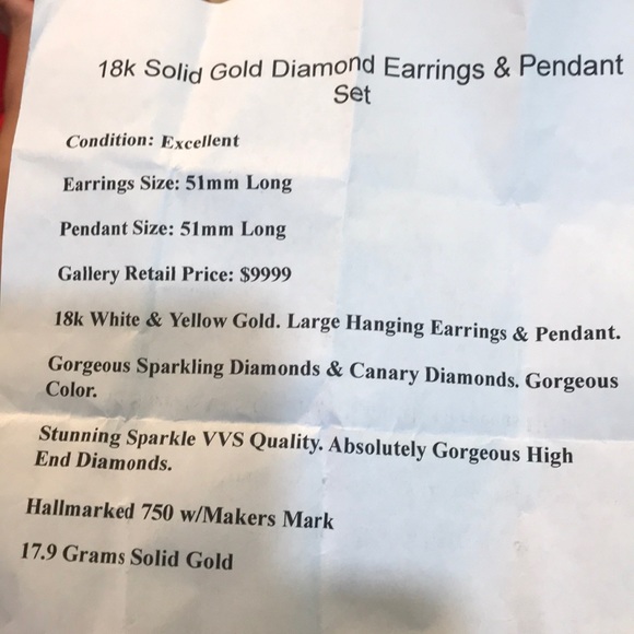 🌺18K Solid Gold Diamond Earrings and Pendant Set - Picture 5 of 5